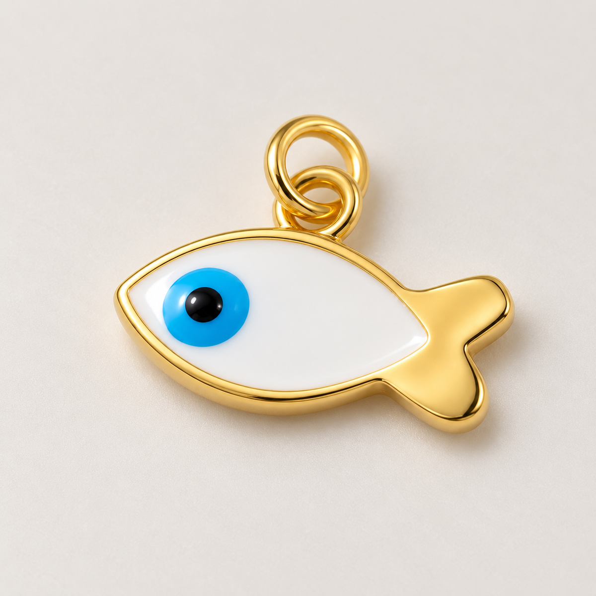 Eye Fish Charm Pendant - Gold Plated - close-up detail