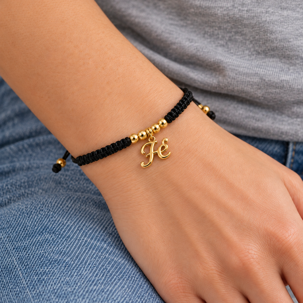 Faith Cord Bracelet worn with casual everyday clothing