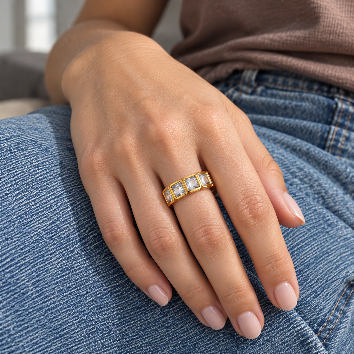 Fleur Crystal Ring worn