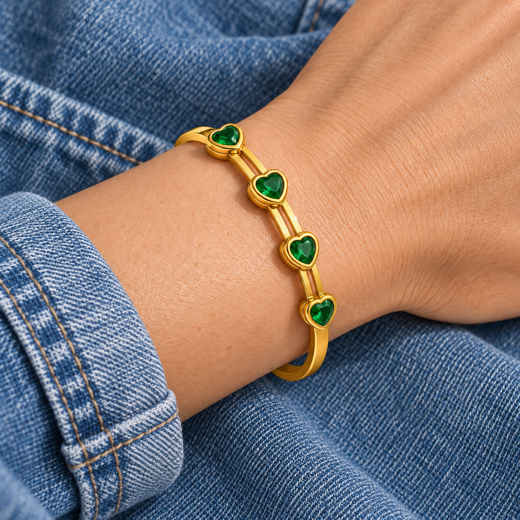 Fleur Heart Bracelet worn on wrist with modern everyday clothing