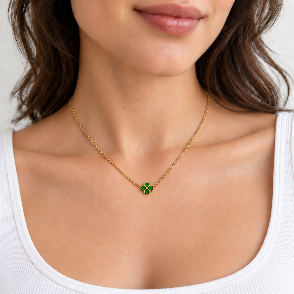 Fleur Floral Necklace — try-on with refined proportions