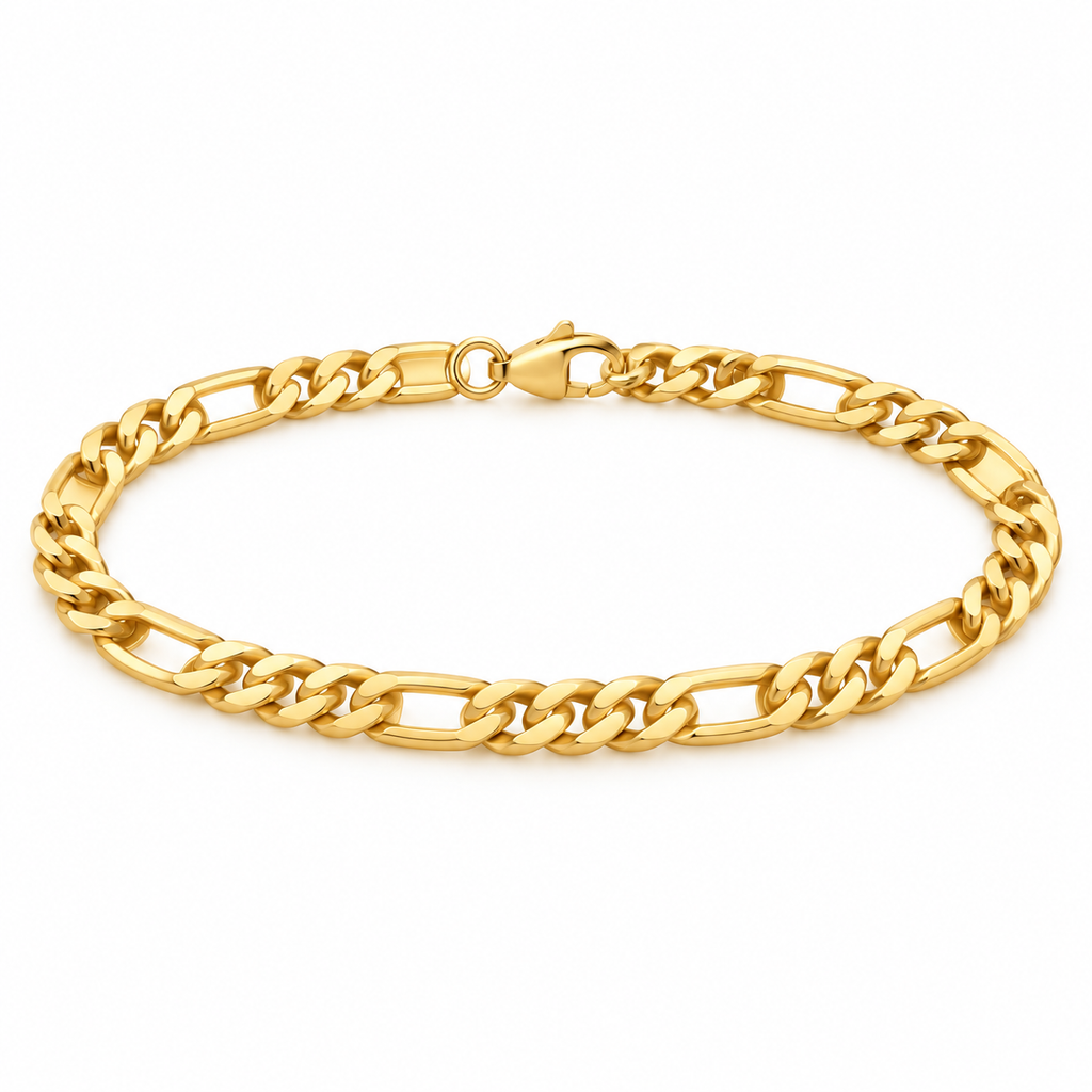 Figaro Link Bracelet - 18K Gold Filled — full bracelet on white background