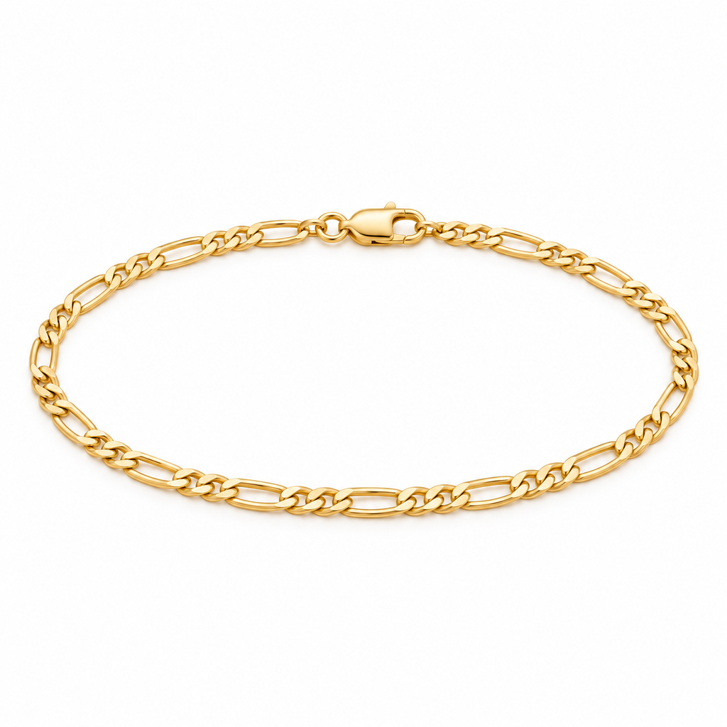 Figaro Link Bracelet - 18K Gold Filled — full bracelet on white background