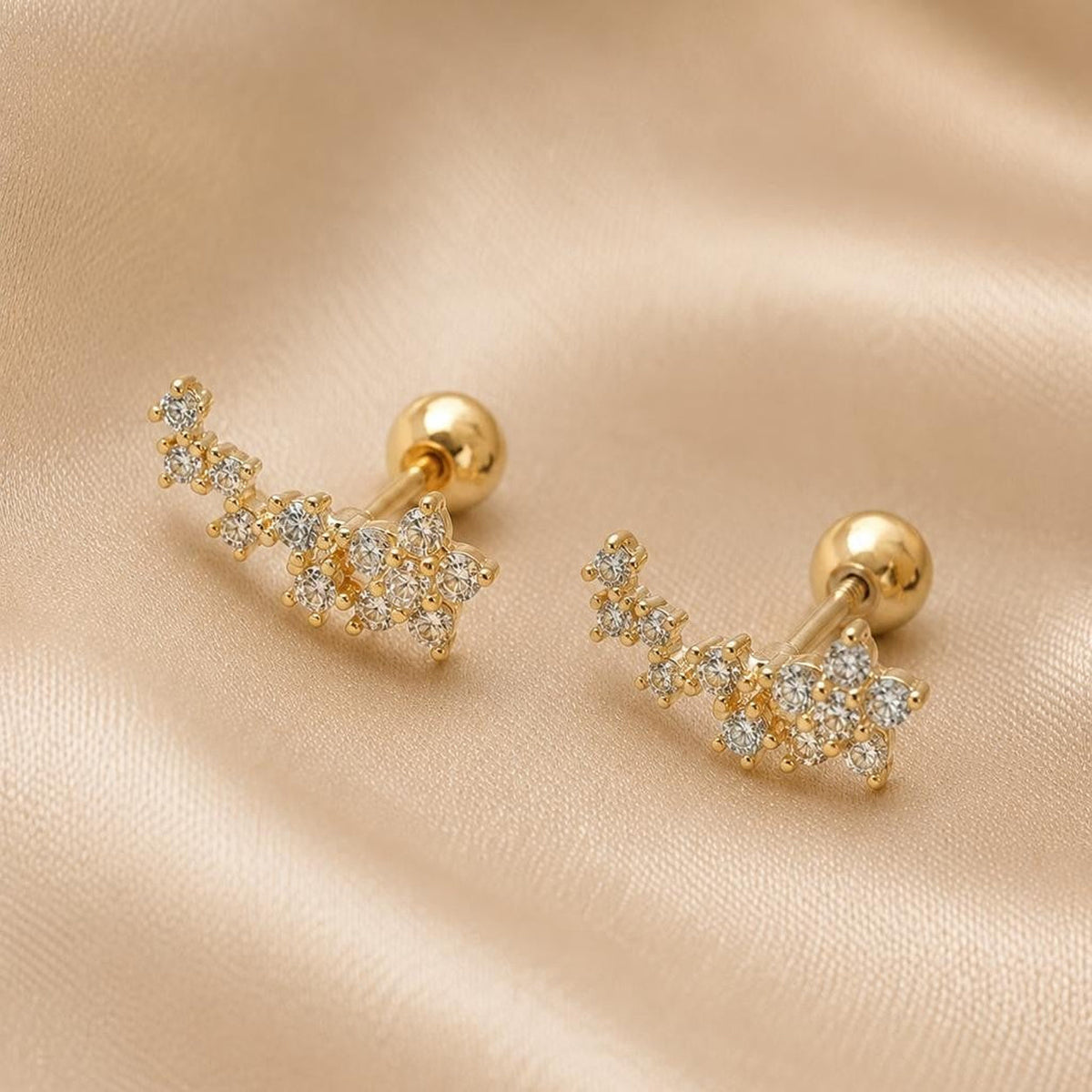 Aretes Estrellas Brillantes con Circones – Gold Filled 18K