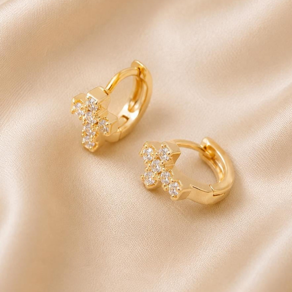 Cross  Spark Huggie Earrings - Gold Filled18k