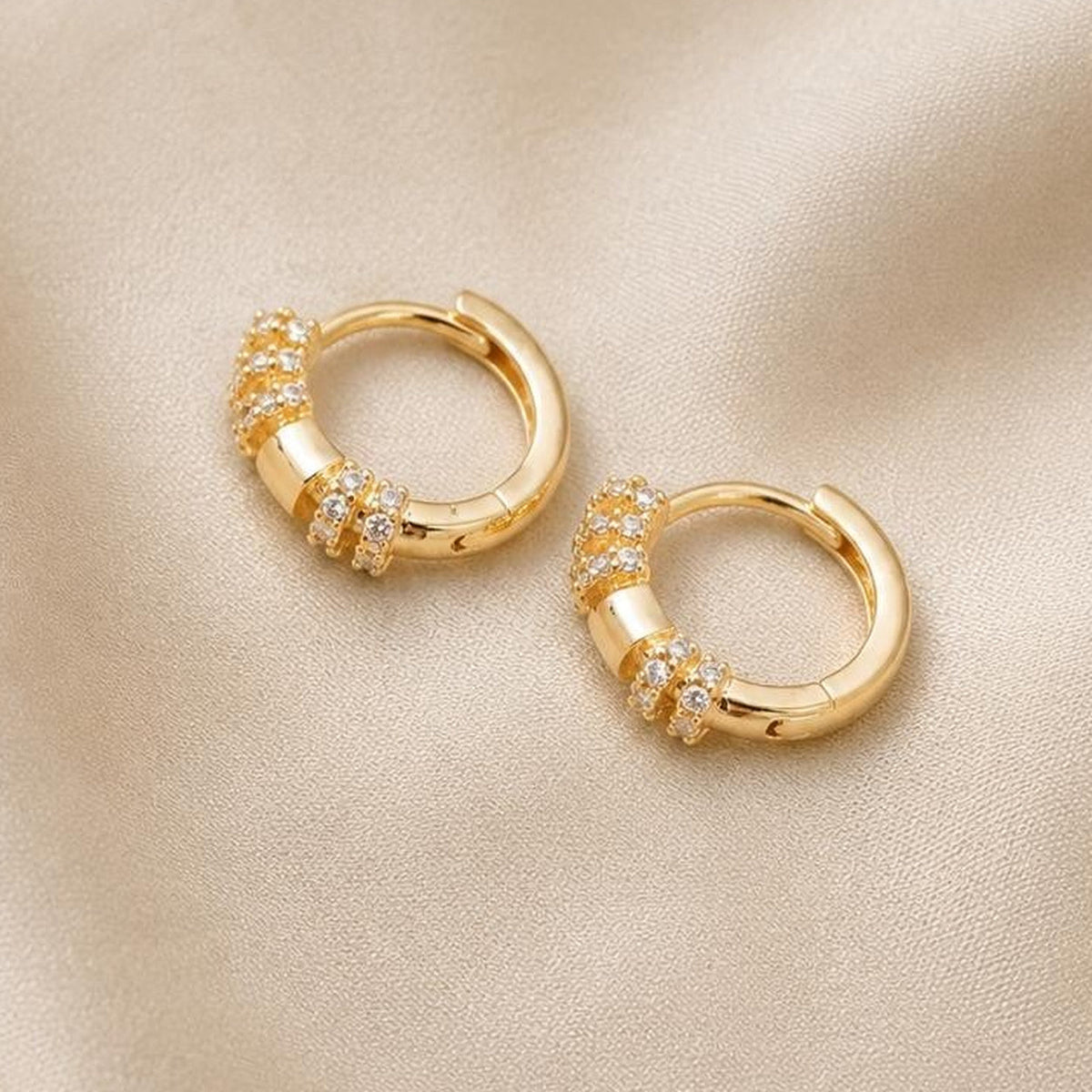 Crystal Accent Hoops - Gold Filled18k