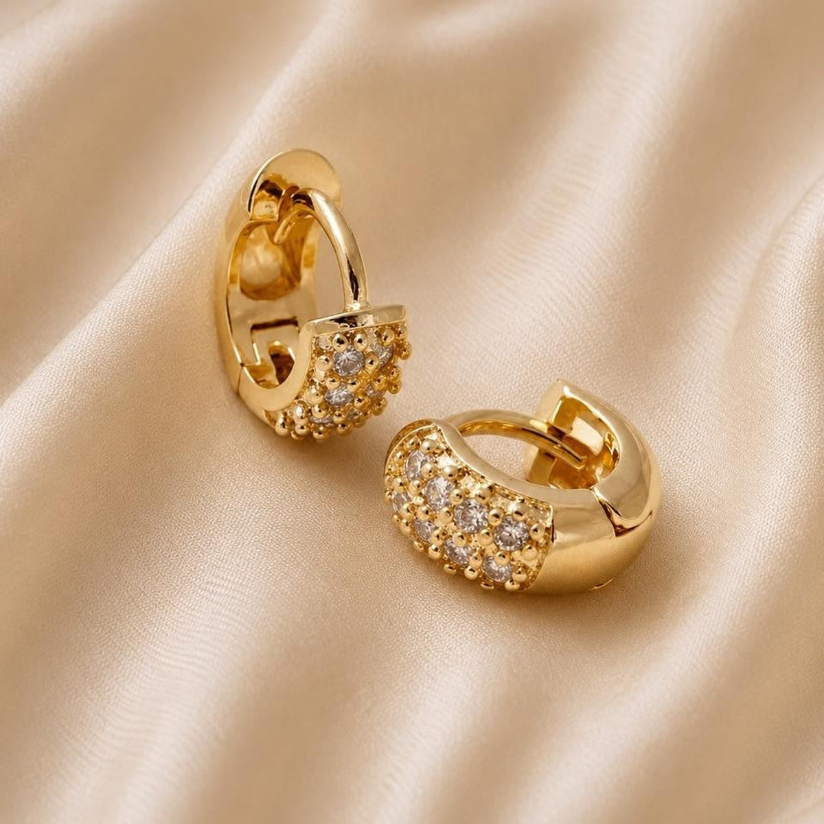 Crystal Pavé Huggie Earrings - Gold Filled18k