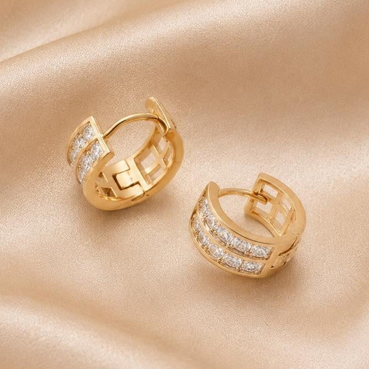 Double Row Crystal Hoops - Gold Filled18k