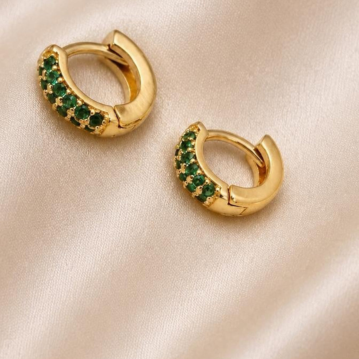 Emerald CZ Huggie Hoops - Gold Filled18k