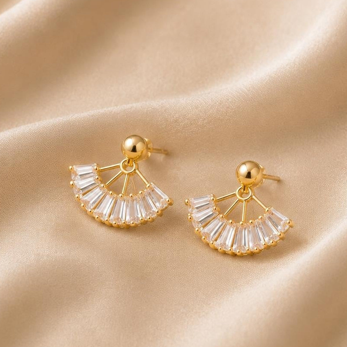 Baguette Fan Stud Earrings - Gold Filled 18k