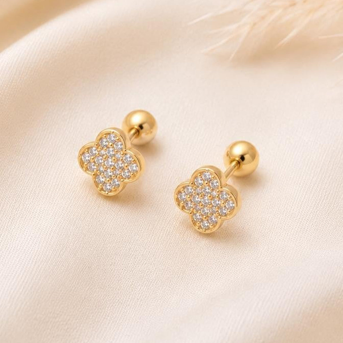 Pavé Square Studs - Gold Filled 18k