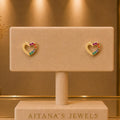 Rainbow Heart Stud Earrings - Gold Filled 18k