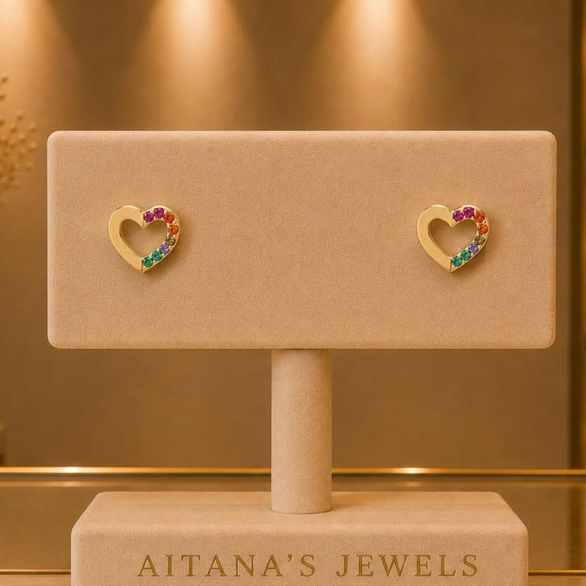 Rainbow Heart Stud Earrings - Gold Filled 18k