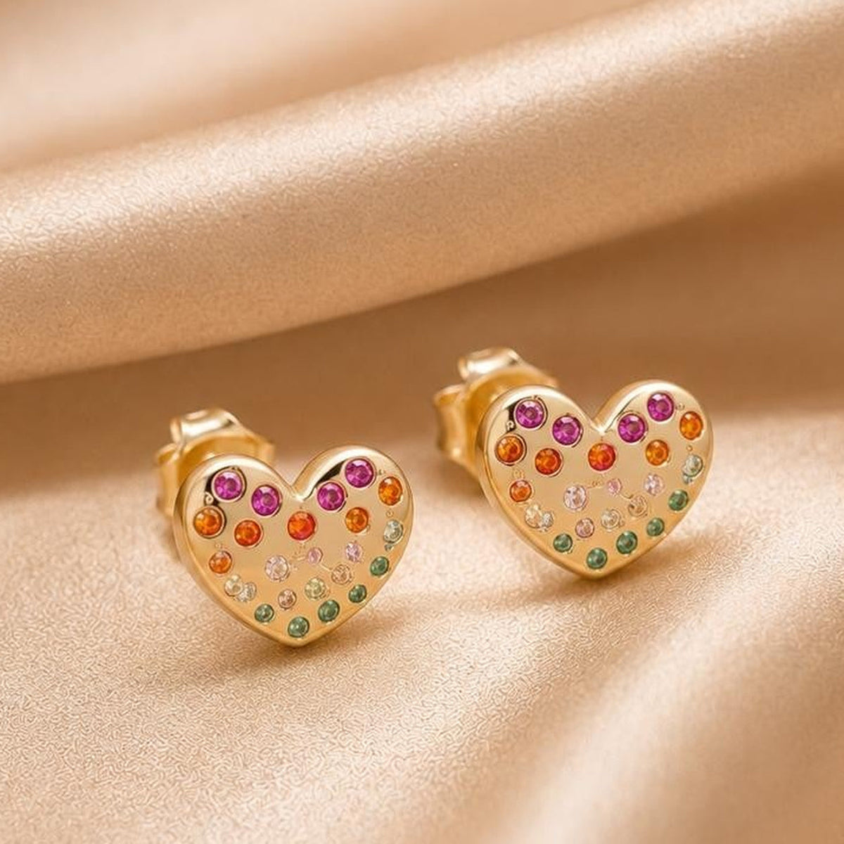Rainbow Heart Studs- Gold Filled18k