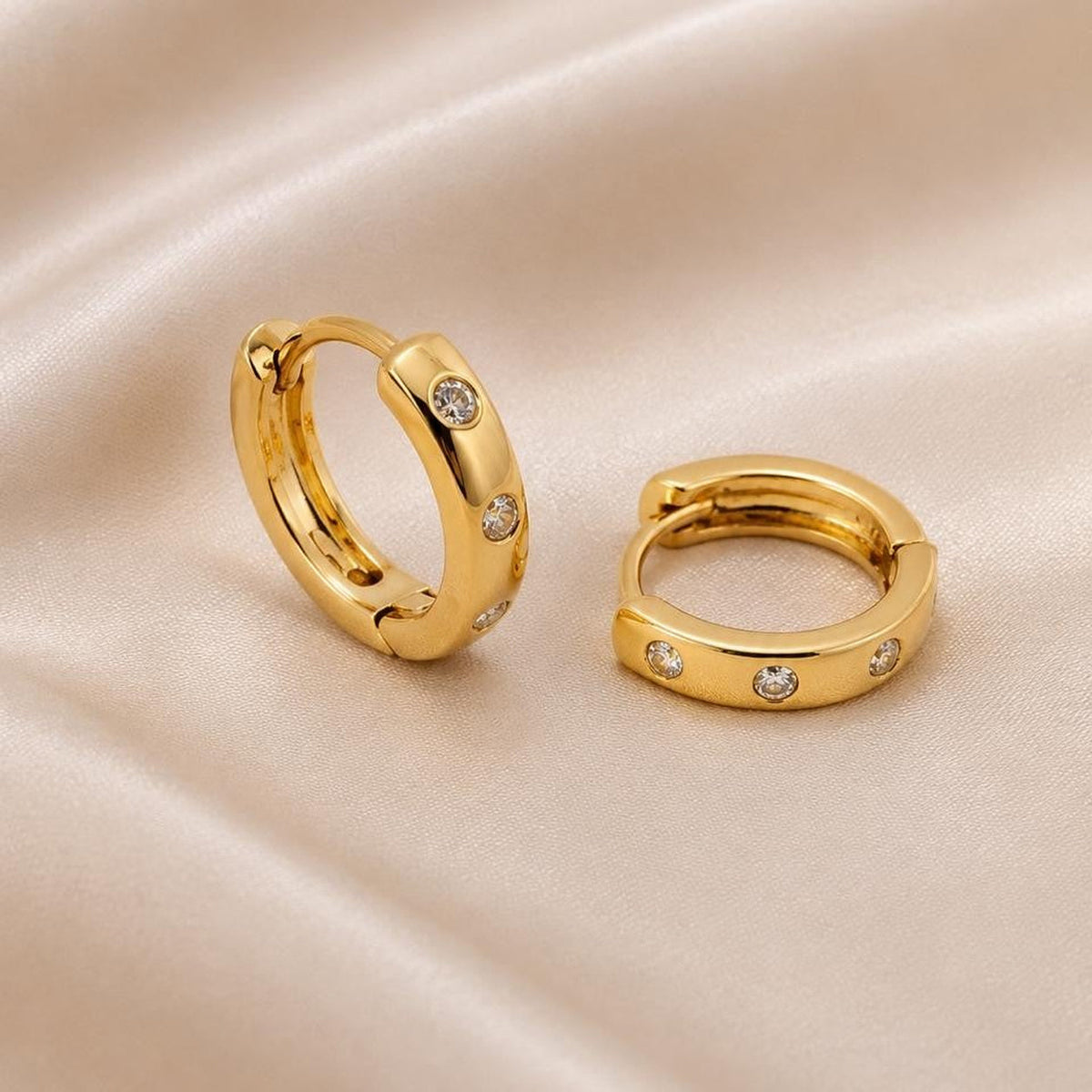 Studded Huggie Hoops - Gold Filled18k