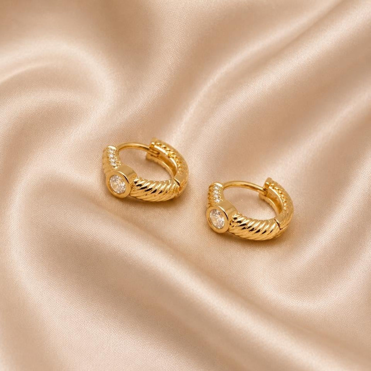 Textured Stone Hoops - Gold Filled18k