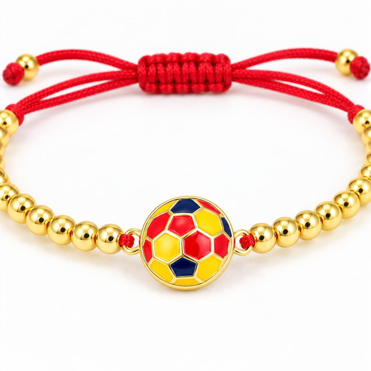 Colorful Soccer Ball Cord Bracelet - close-up detail