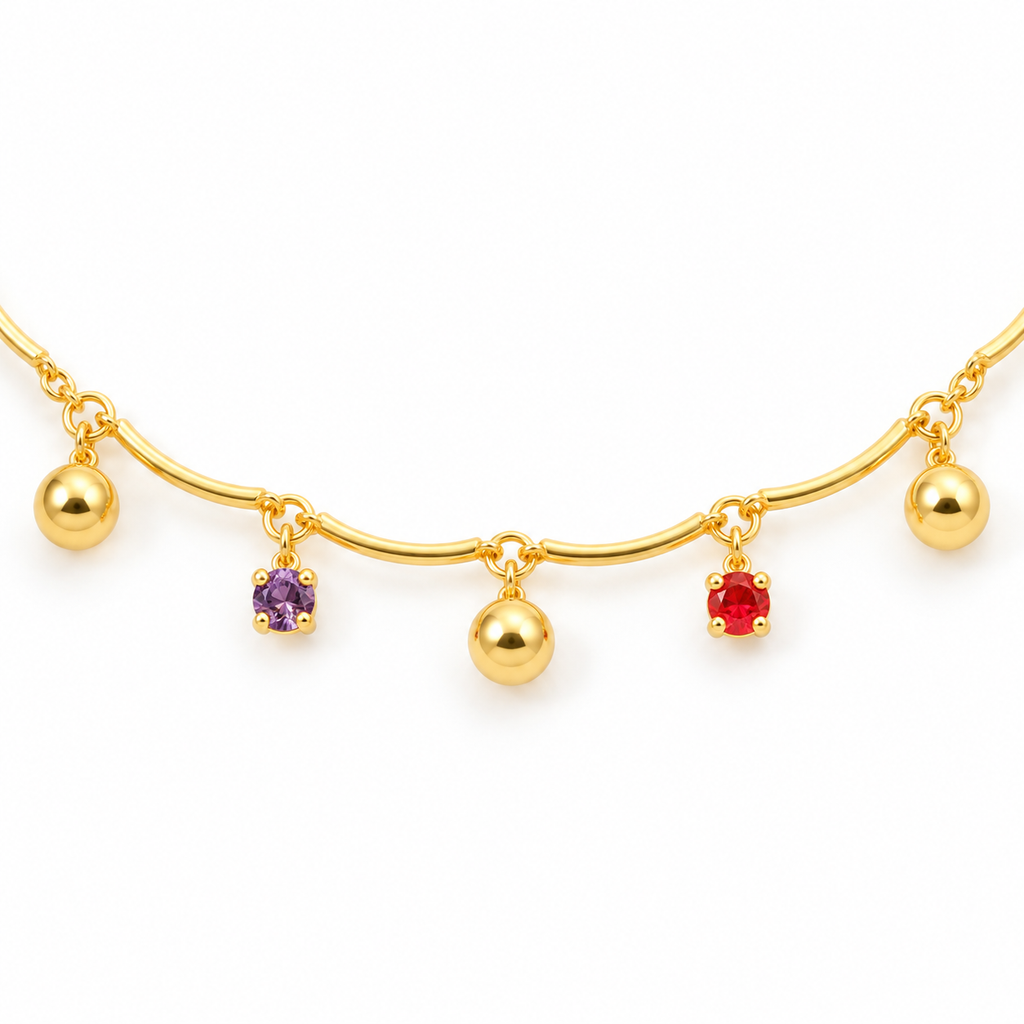 Rainbow Bead Charm Anklet - close-up detail