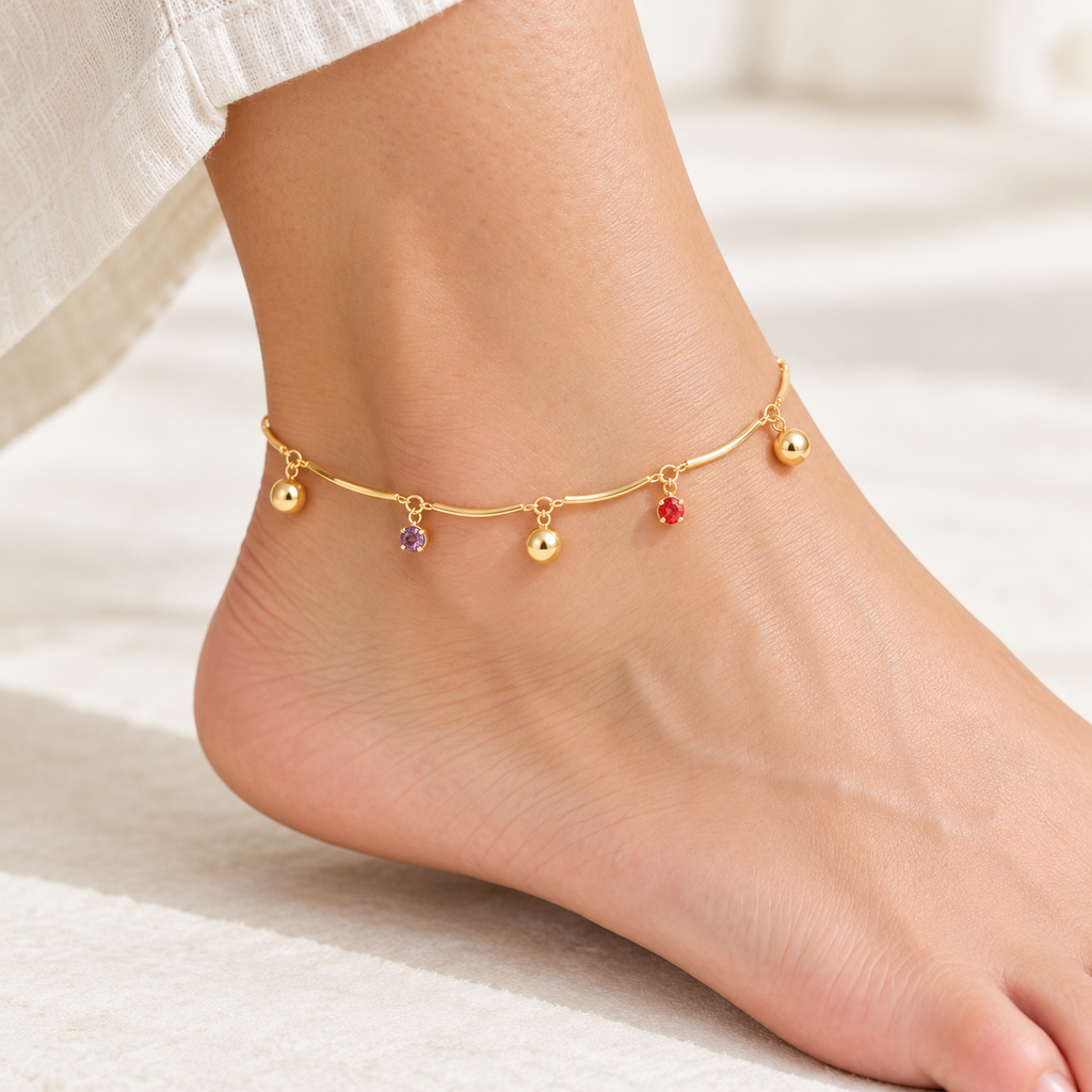 Rainbow Bead Charm Anklet - try-on