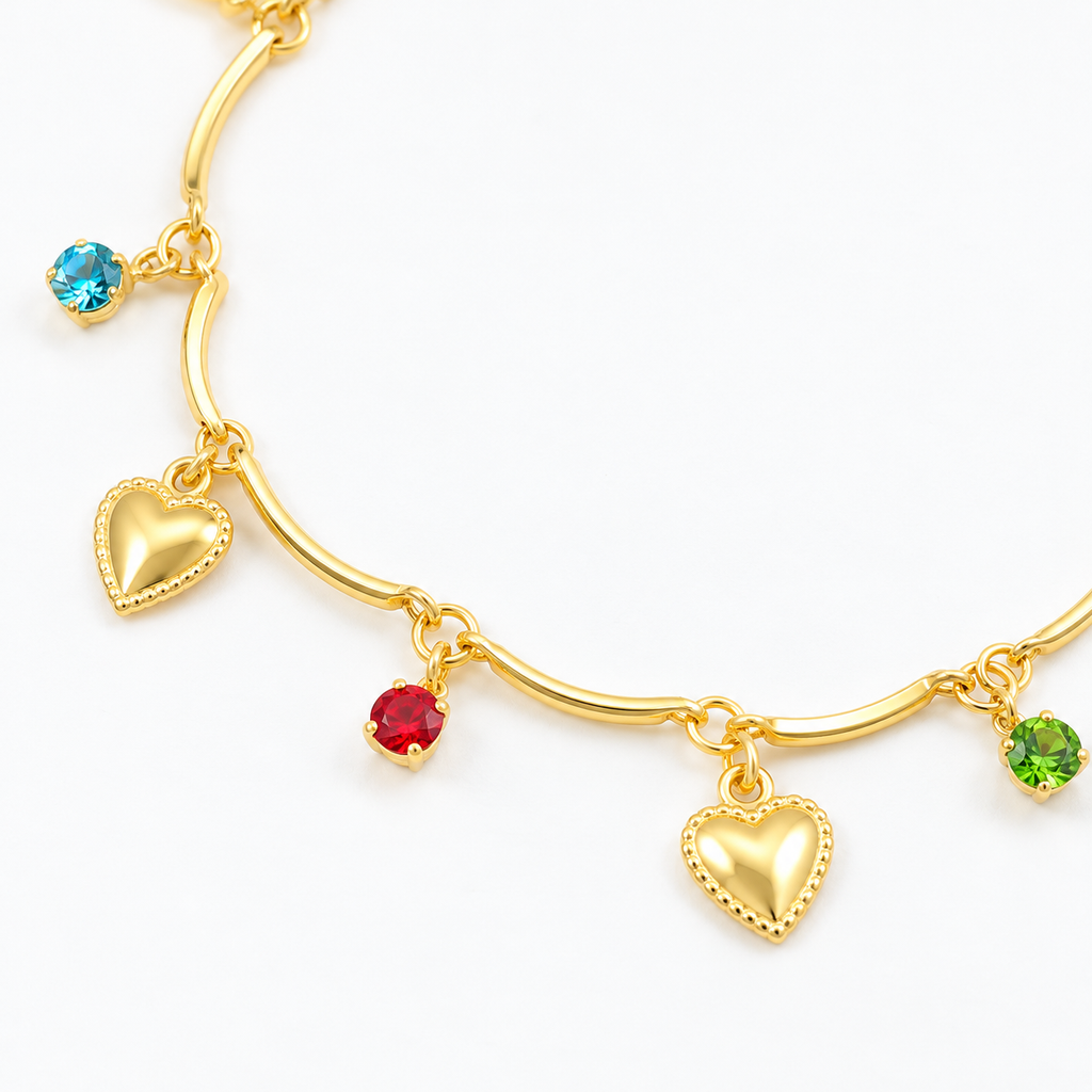 Rainbow Heart Charm Anklet - close-up detail
