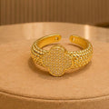 Modern CZ Adjustable Ring – Gold Plated – close up on display