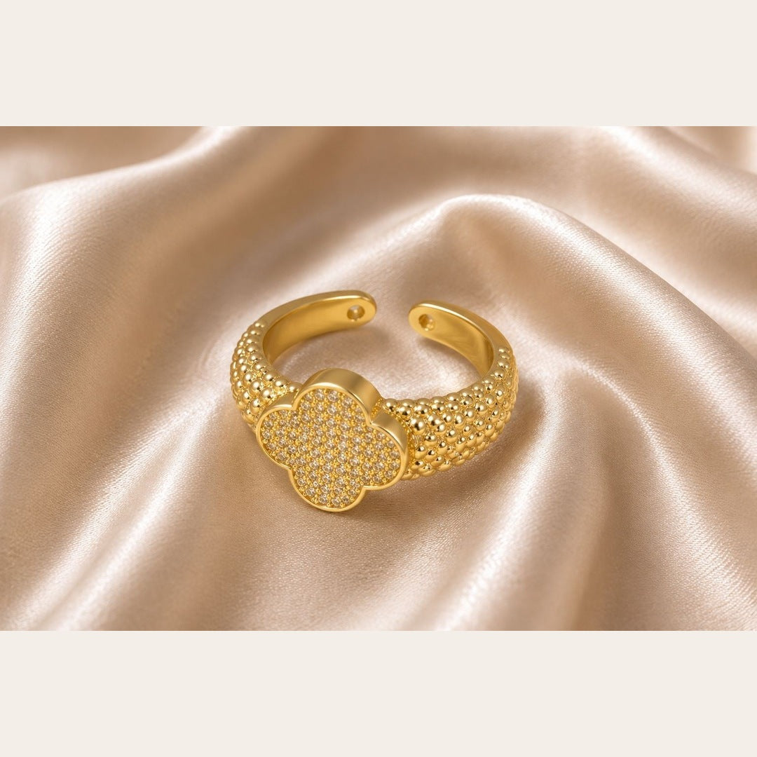Modern CZ Adjustable Ring – Gold Plated