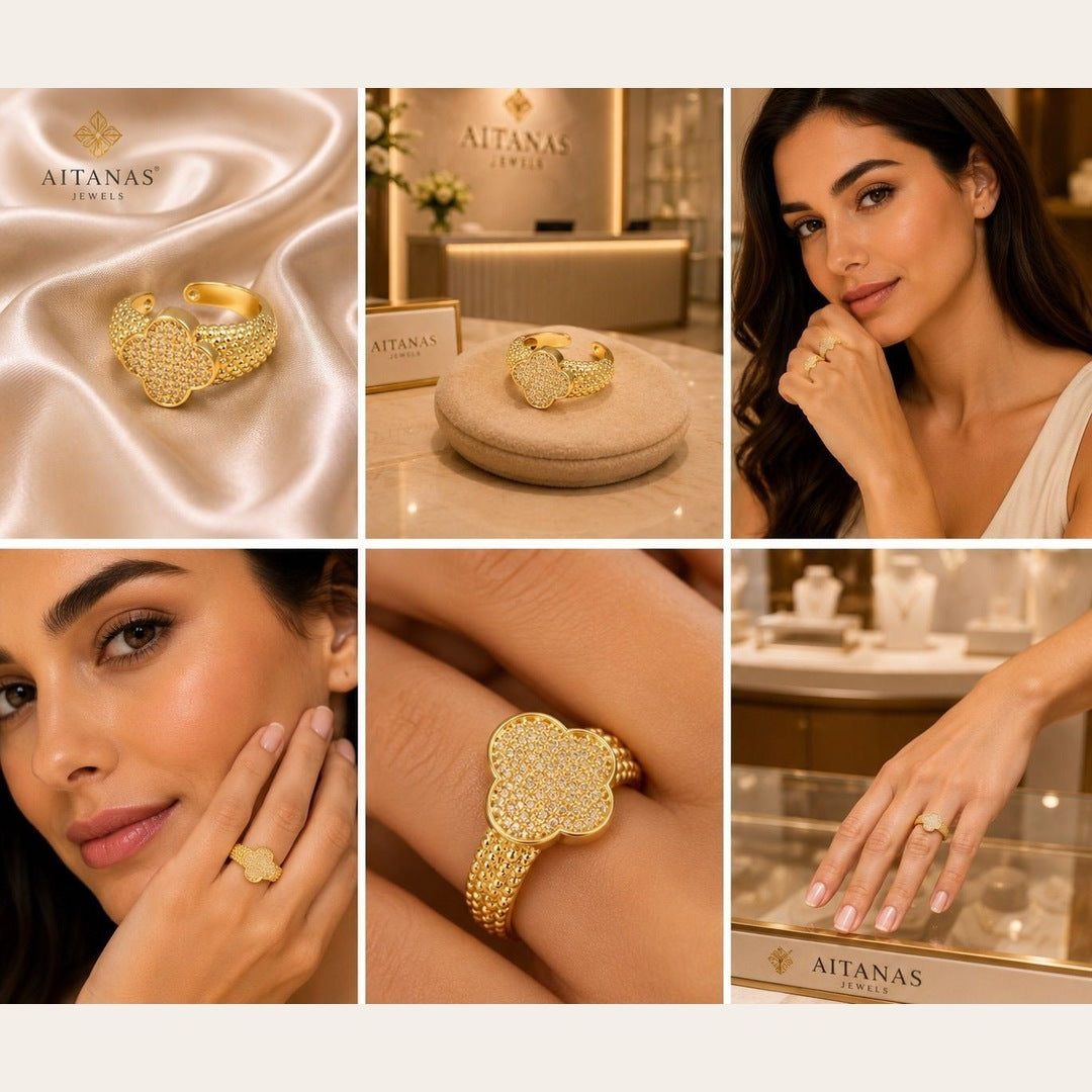 Modern CZ Adjustable Ring – Gold Plated