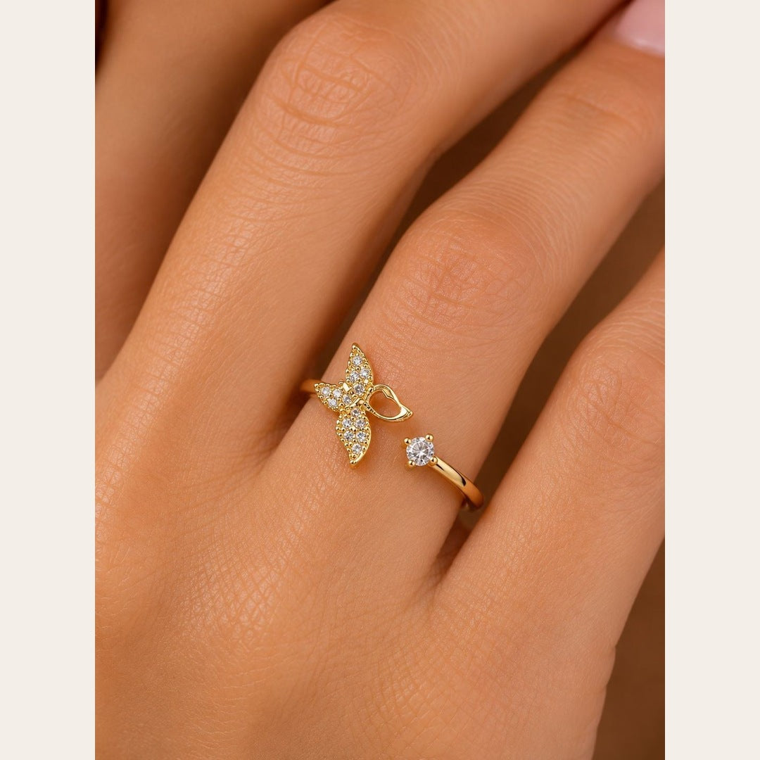 Butterfly CZ Adjustable Ring – Gold Plated