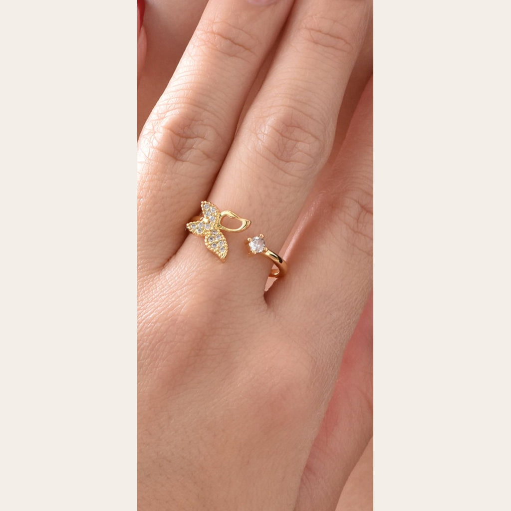 Butterfly CZ Adjustable Ring – Gold Plated