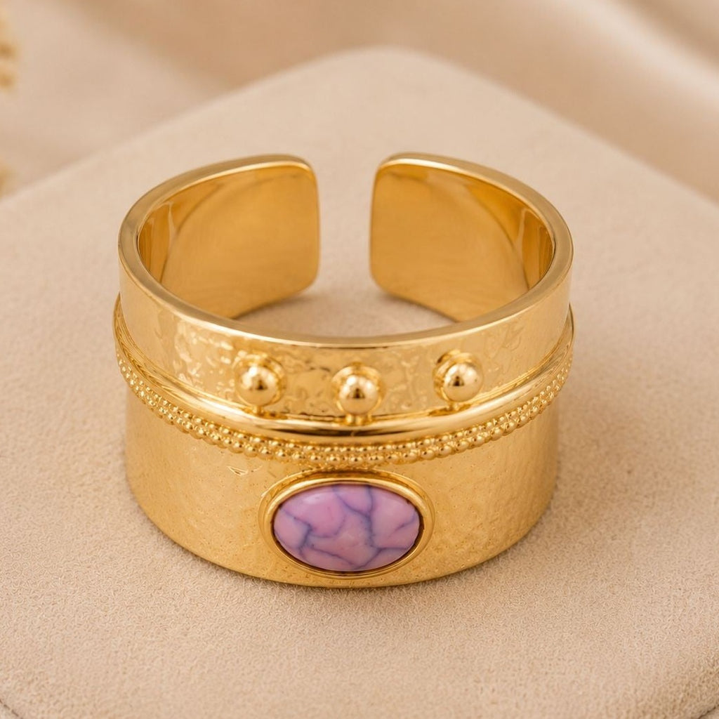 Pearl & Enamel Statement Ring – Gold Plated – close up on display