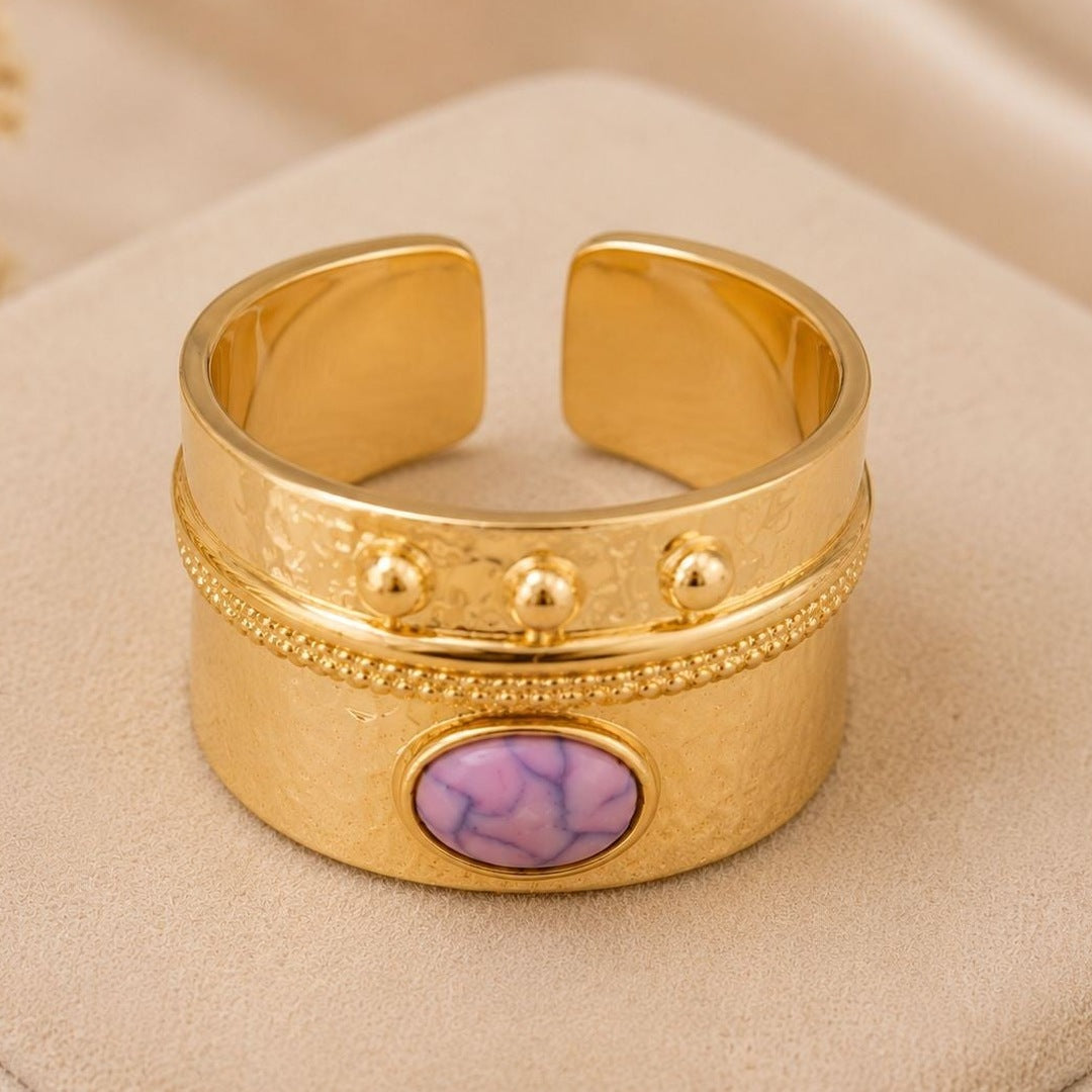 Pearl & Enamel Statement Ring – Gold Plated – close up on display