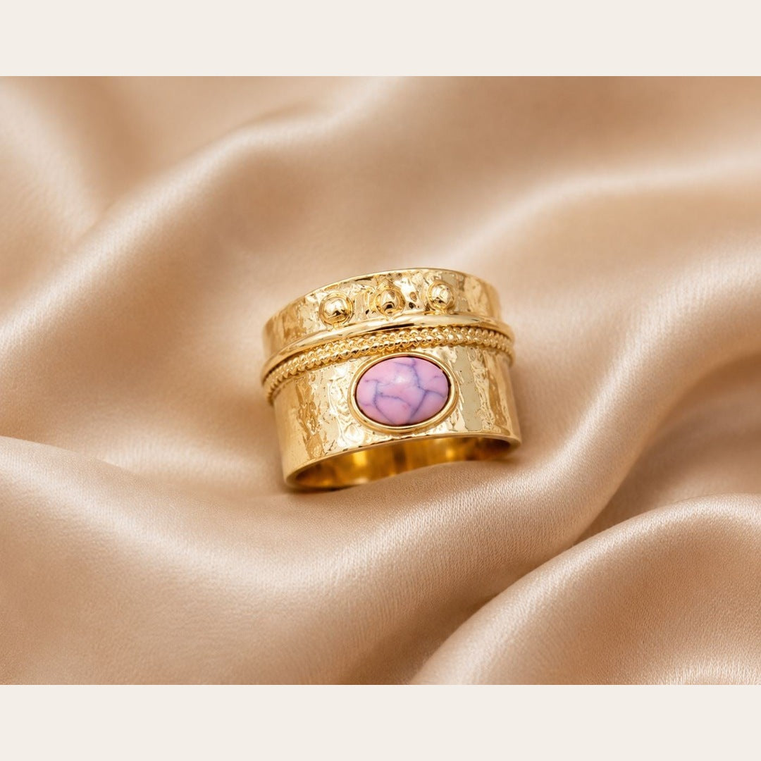 Pearl & Enamel Statement Ring – Gold Plated