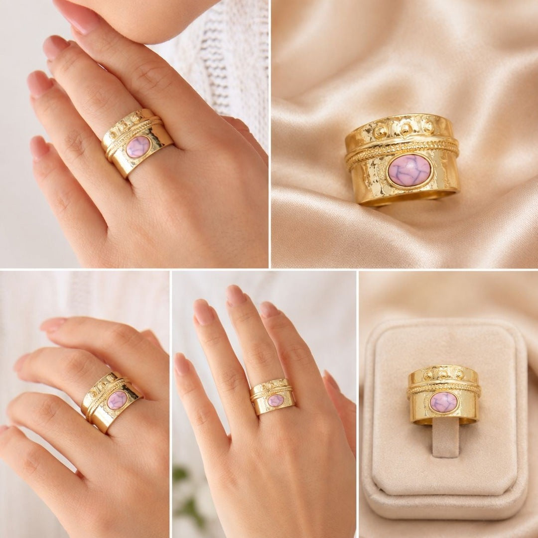 Pearl & Enamel Statement Ring – Gold Plated