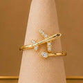 Airplane CZ Adjustable Ring – Gold Plated – close up on display