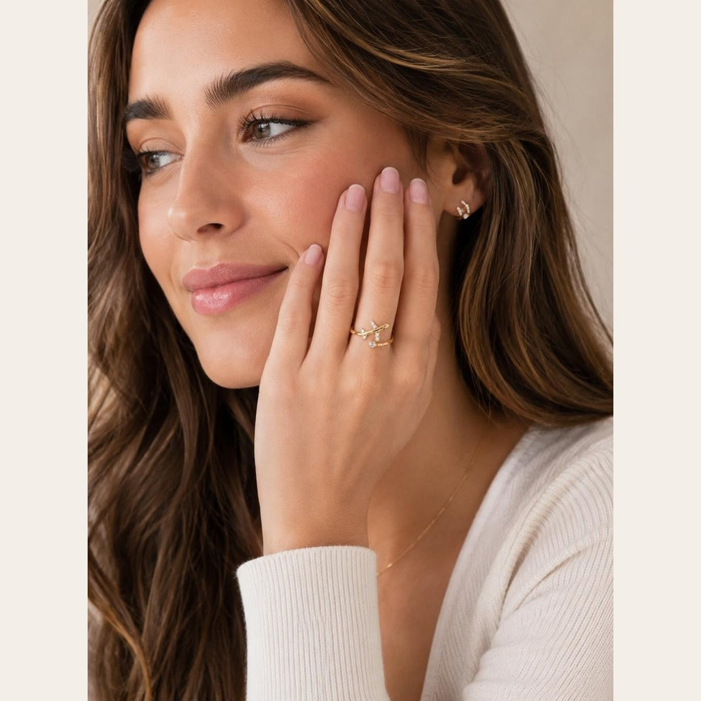 Airplane CZ Adjustable Ring – Gold Plated