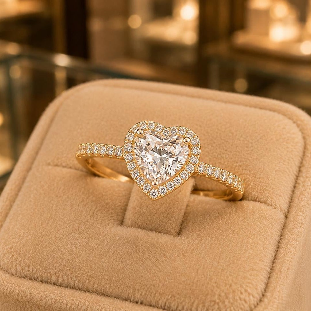 Classic Solitaire CZ Ring – Gold Plated – close up on display