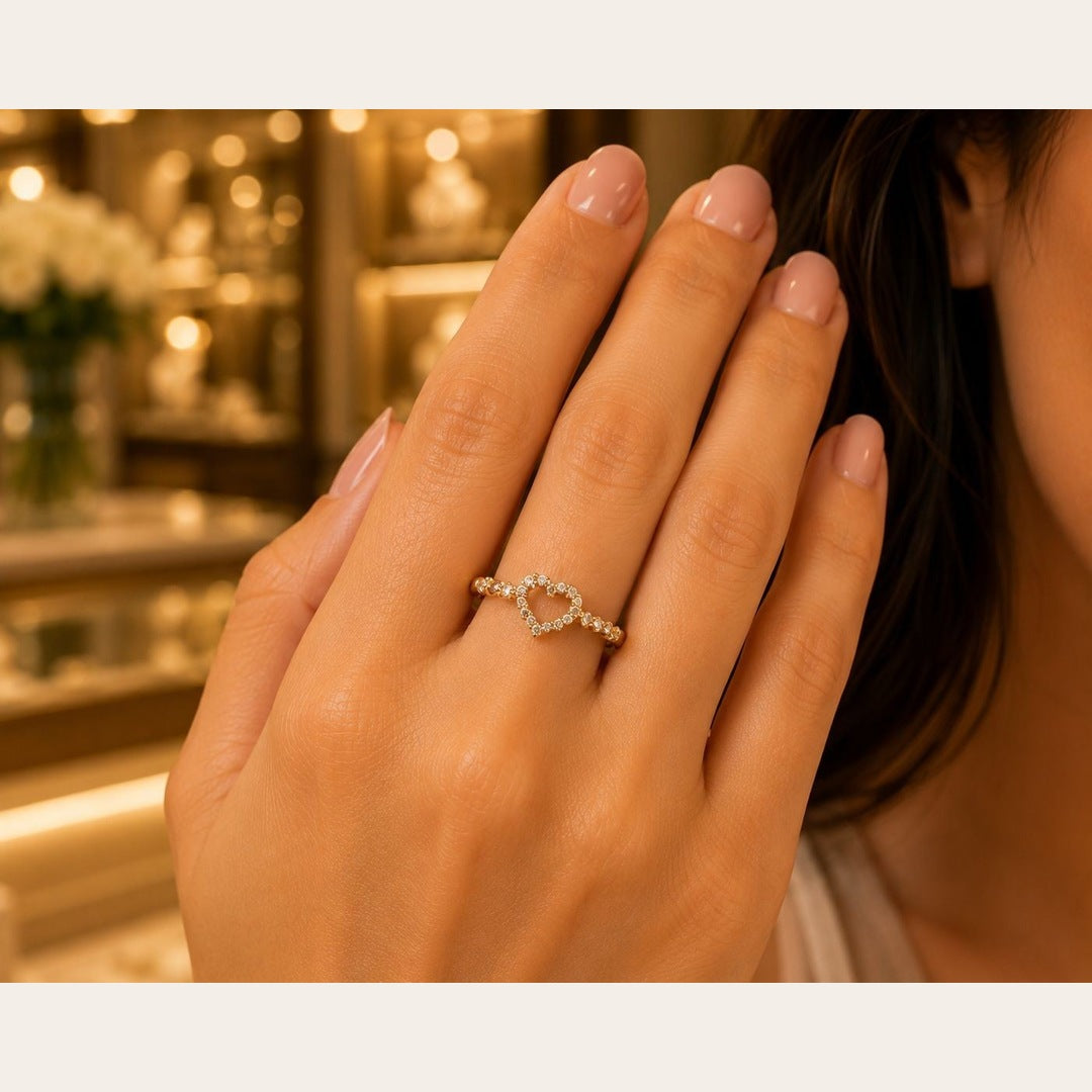 Delicate Heart CZ Ring – Gold Plated