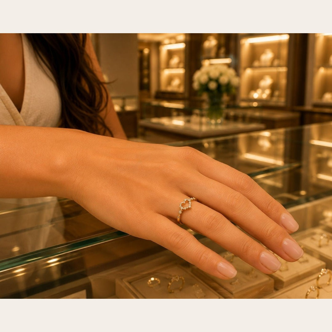 Delicate Heart CZ Ring – Gold Plated