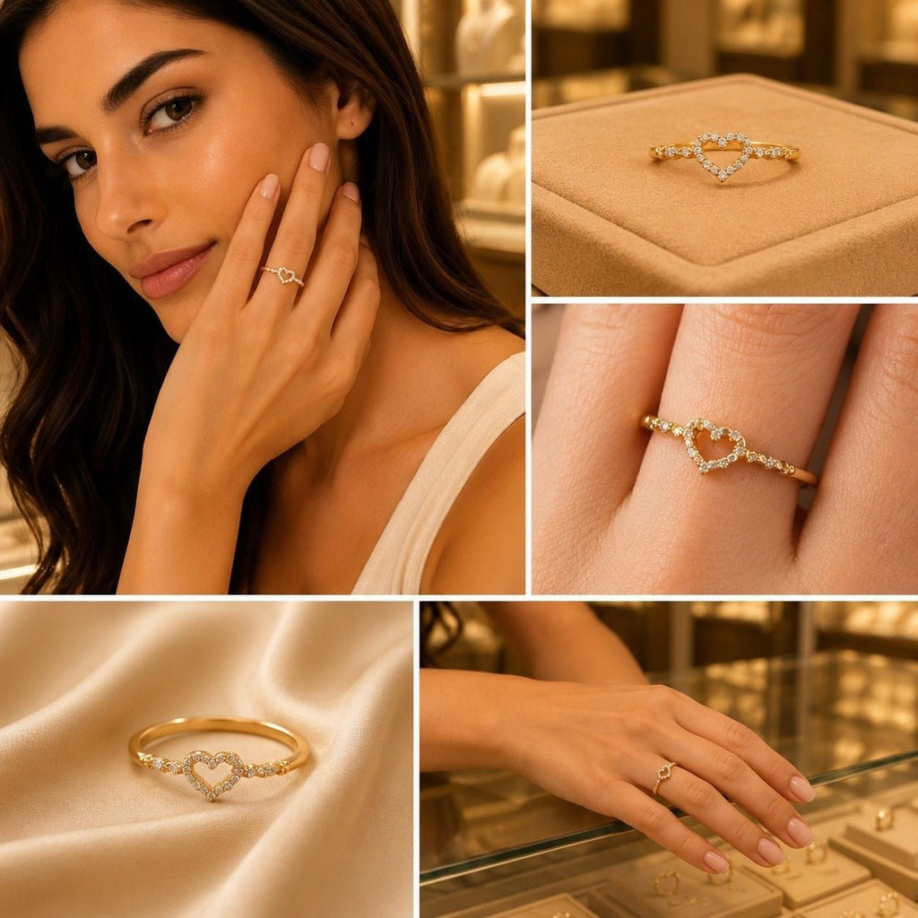 Delicate Heart CZ Ring – Gold Plated