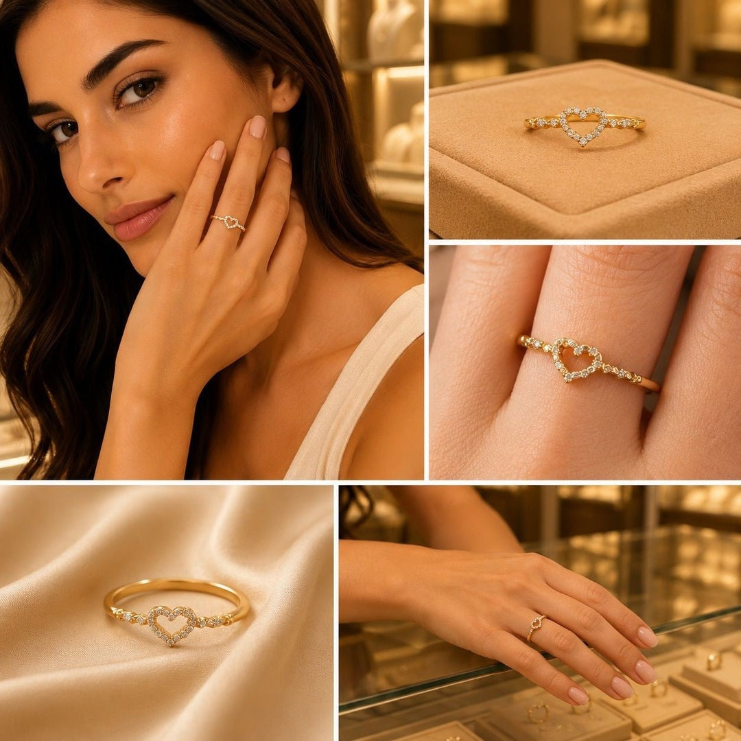 Delicate Heart CZ Ring – Gold Plated