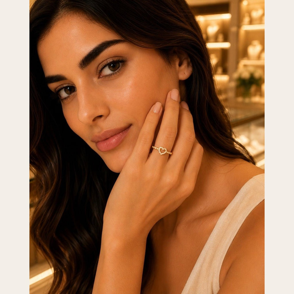 Delicate Heart CZ Ring – Gold Plated