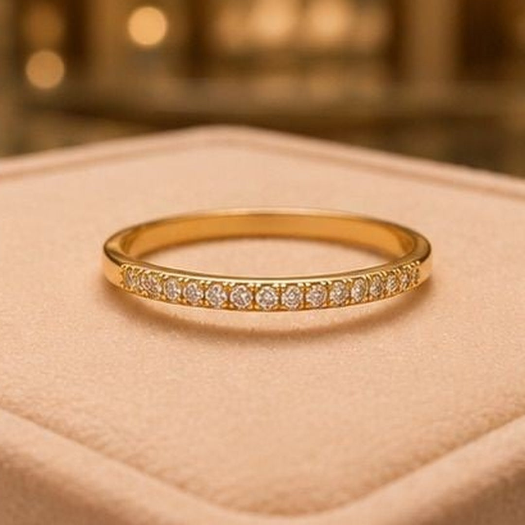 Fine CZ Band Ring – Gold Plated – close up on display