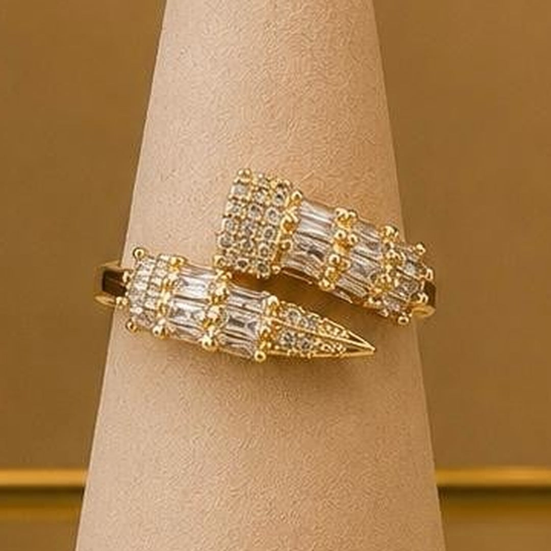 Curved Double CZ Ring – Gold Plated – close up on display