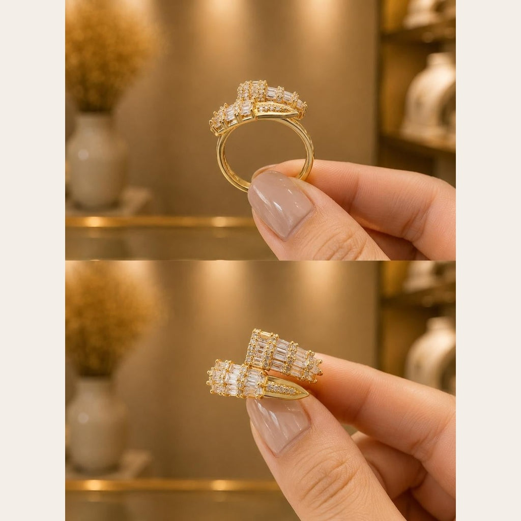 Curved Double CZ Ring – Gold Plated