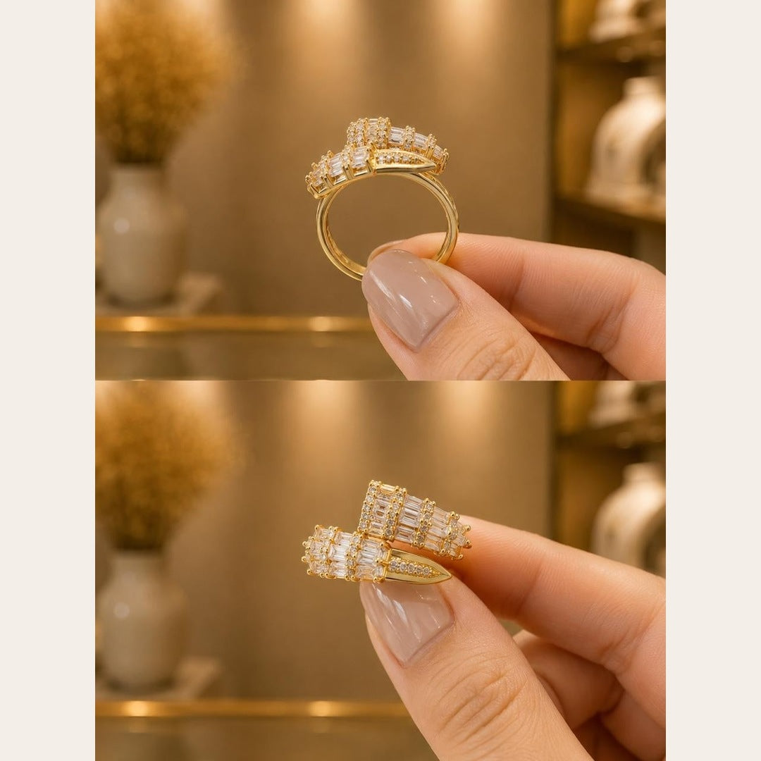 Curved Double CZ Ring – Gold Plated