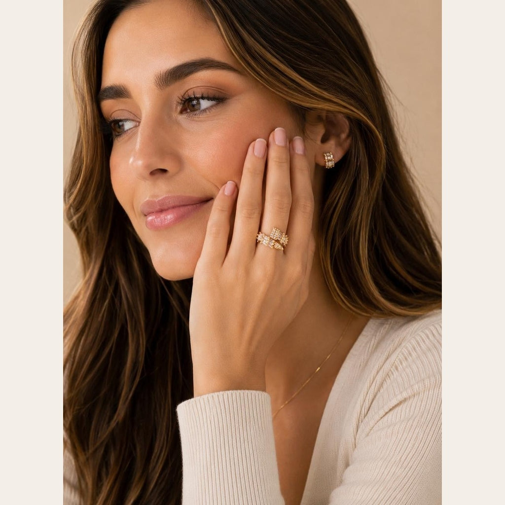 Curved Double CZ Ring – Gold Plated