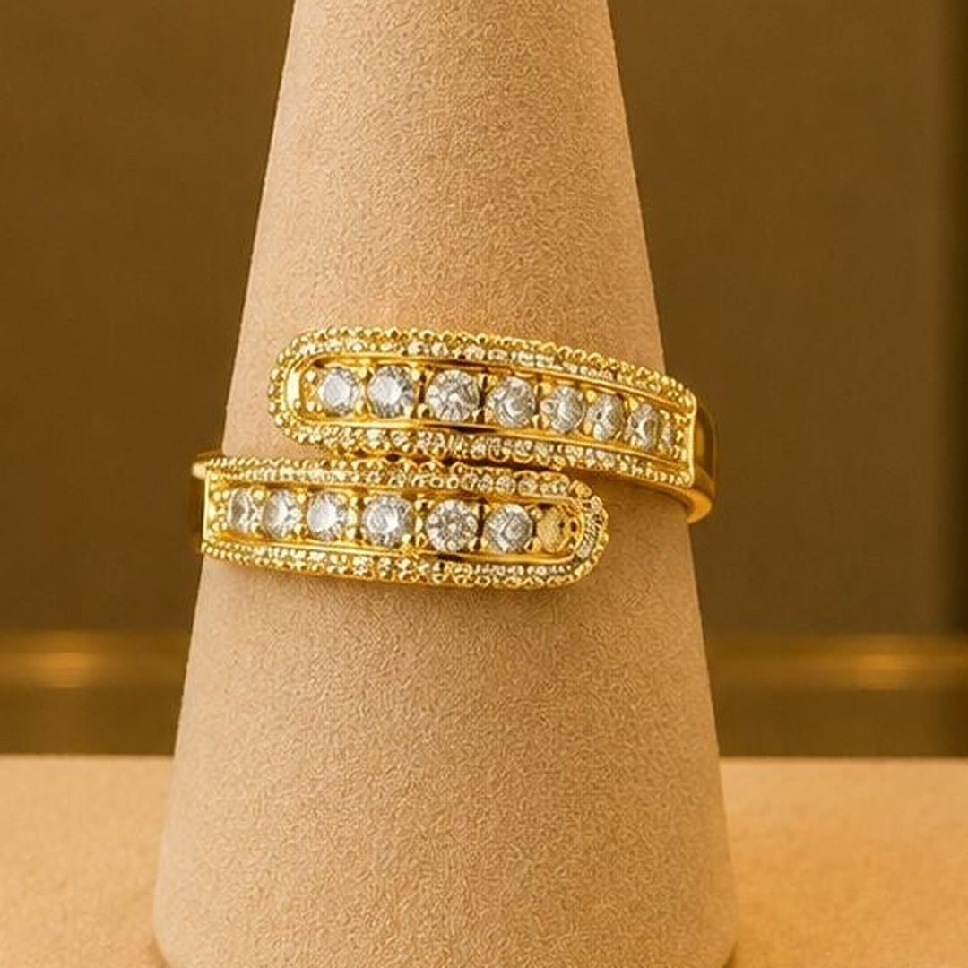 Double Band CZ Ring – Gold Plated – close up on display
