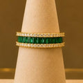 Green & Clear CZ Double Band Ring – Gold Plated – close up on display