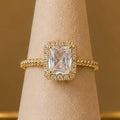 Square Halo CZ Ring – Gold Plated – close up on display