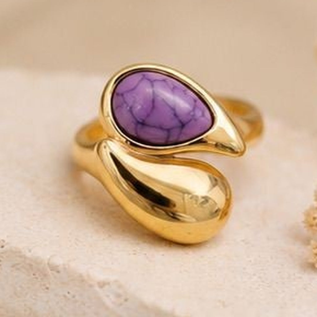 Lavender Stone Statement Ring – Gold Plated – close up on display
